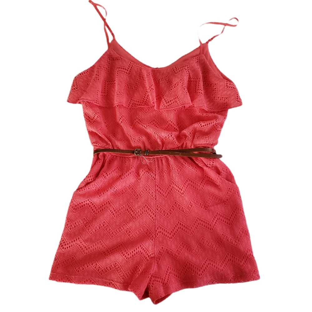 NWT Speechless Pink Spaghetti Romper with Brown Belt Size Small